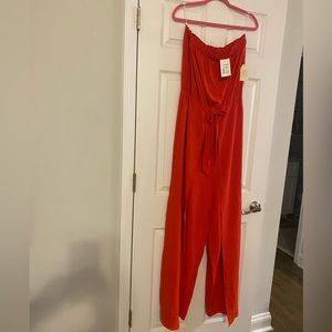 NWT Red Strapless Jumpsuit with Flowy Legs